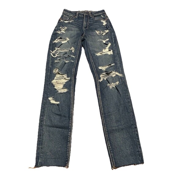 American Eagle Distressed Jeans Women’s 0 Regular Blue Ripped Frayed Hem - Picture 1 of 7